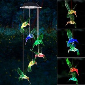 Six Foxes Acrylonitrile Butadiene Styrene Hummingbird Solar Chimes Outdoor Decor